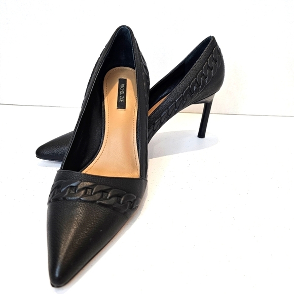 Rachel Zoe Kenley Chain Link Pumps Women Size 8 Matte Black Leather Pointed Toe
